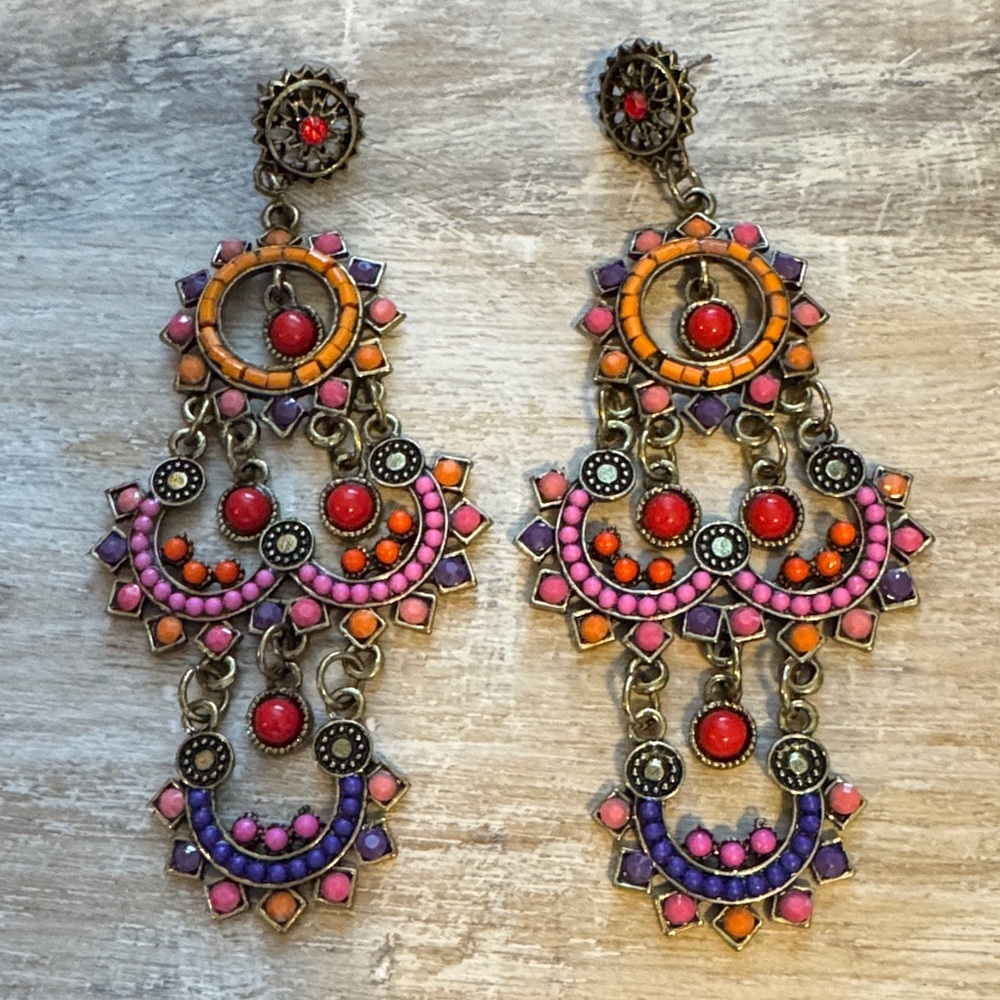 Colorful Bohemian Chandelier Earrings - Picture 2 of 5